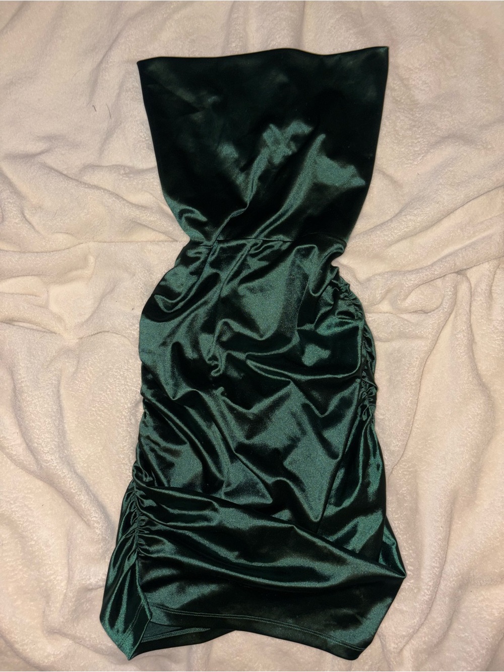 Windsor Strapless Dark Green Satin Ruched Mini Dress